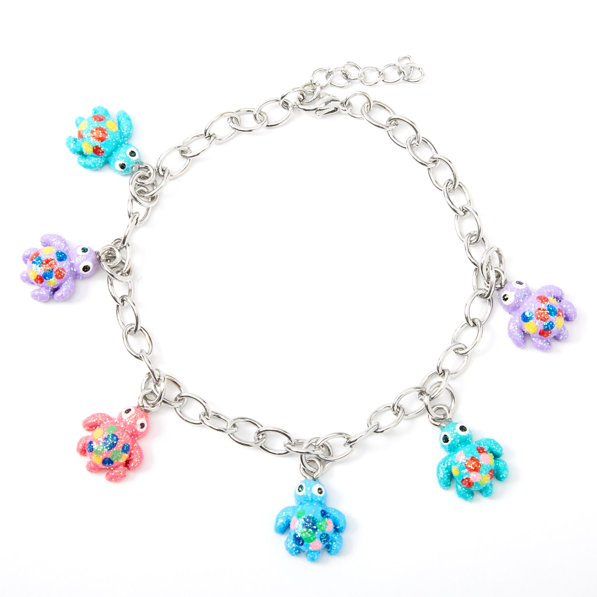 Silver Glitter Turtle Charm Bracelet