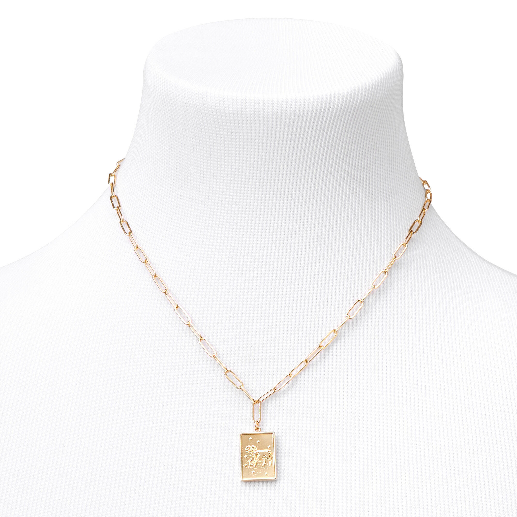 Gold Rectangle Zodiac Symbol Pendant Necklace - Aries,