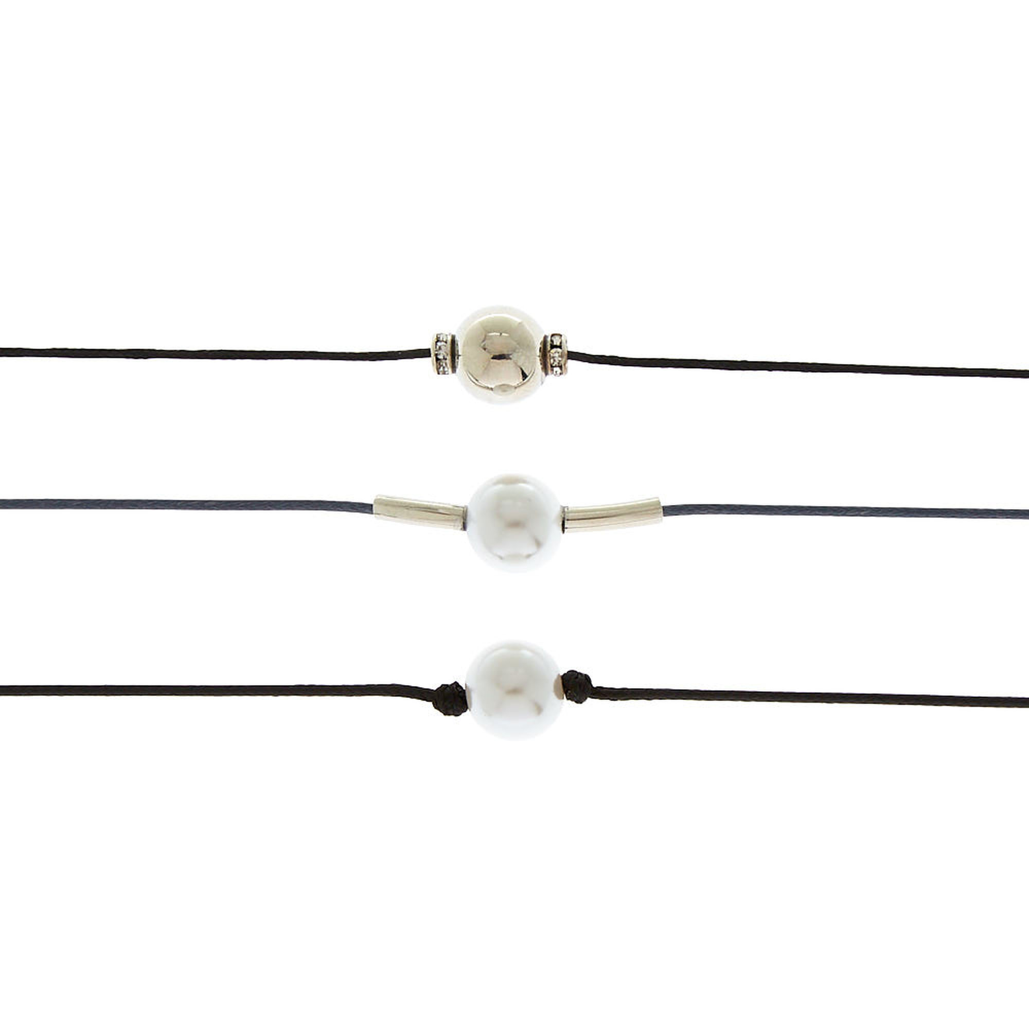 Pearl Cord Choker Necklaces - Black, 3 Pack,