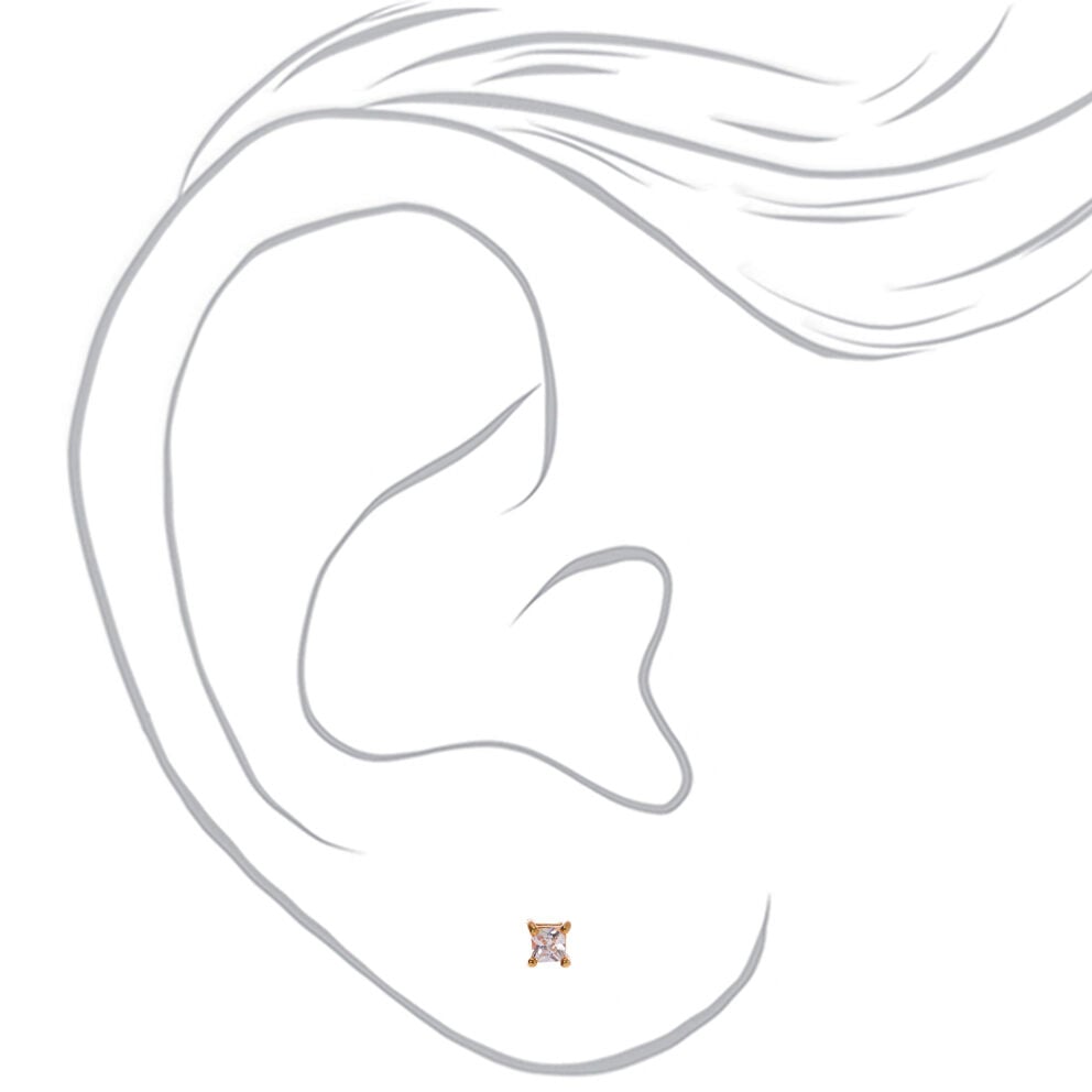 C LUXE by Claire's 18kt Gold Plated Cubic Zirconia 3mm Square Stud Earrings,