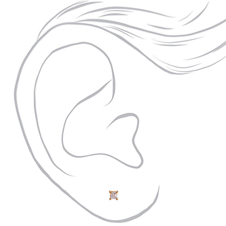 C LUXE by Claire&#39;s 18kt Gold Plated Cubic Zirconia 3mm Square Stud Earrings,