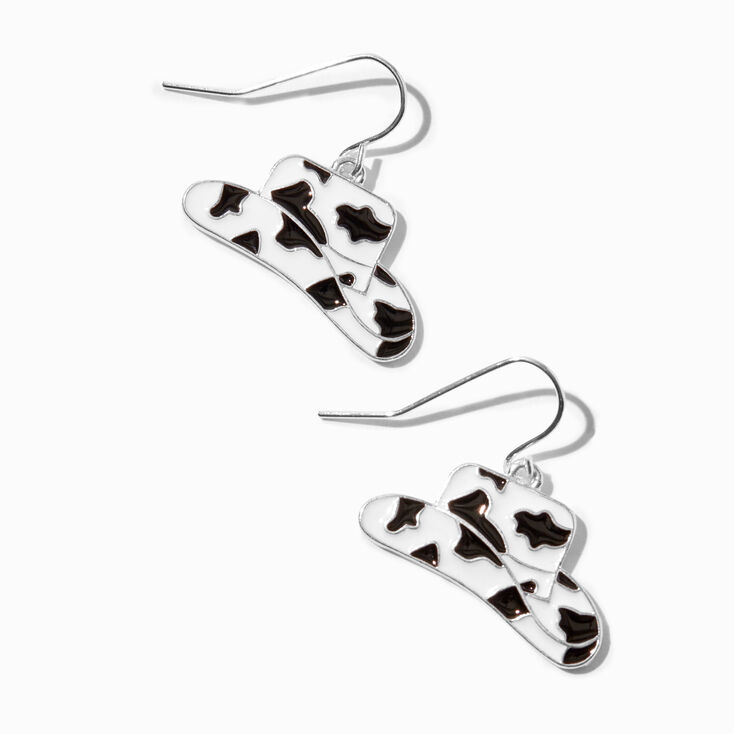 Cowprint Cowboy Hat 1&quot; Drop Earrings,