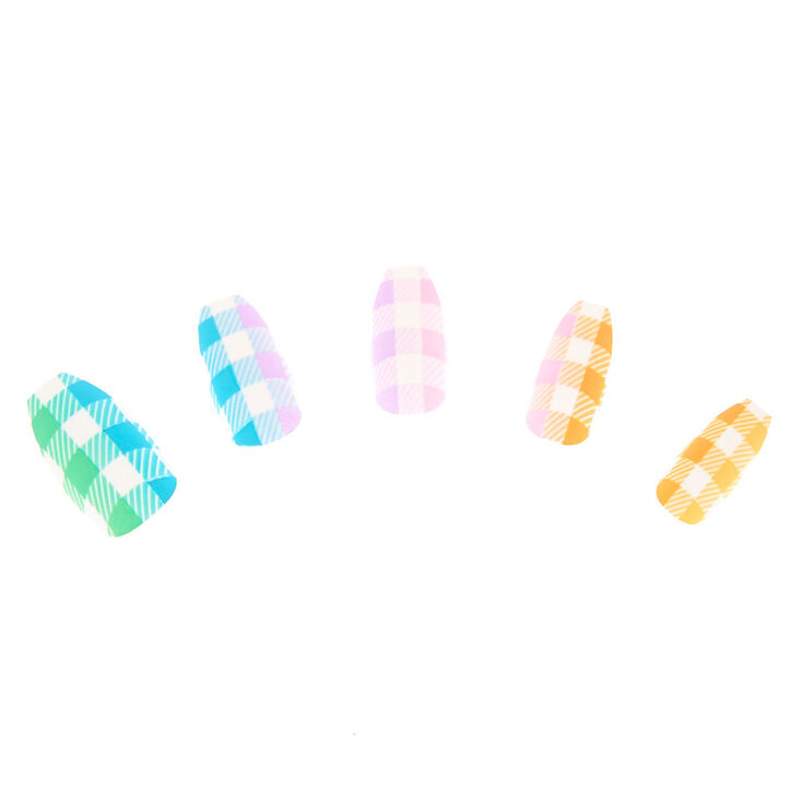 Claire's Lot de 24 faux ongles motif écossais pastel