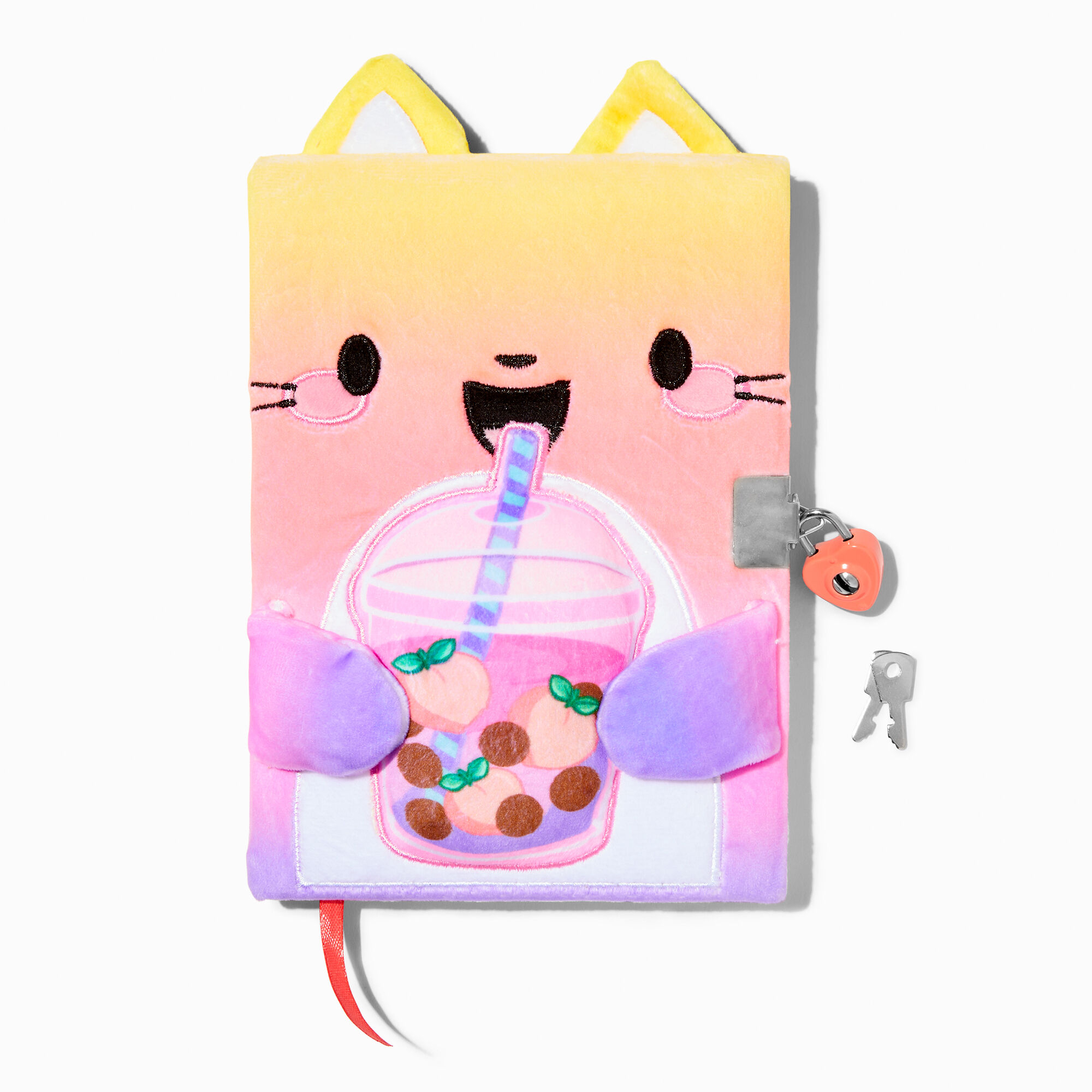 View Claires Cat Boba Tea Plush Lock Diary Rainbow information