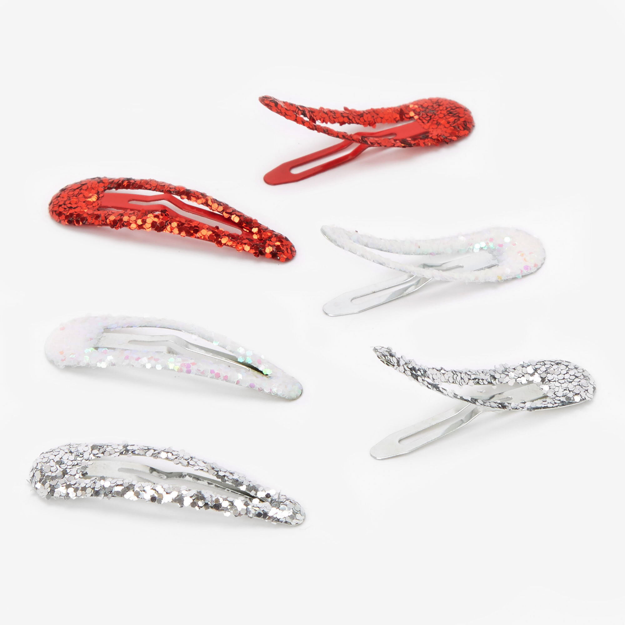 Claire's Club Red, Silver & White Glitter Snap Hair Clips - 6 Pack |  Claire's