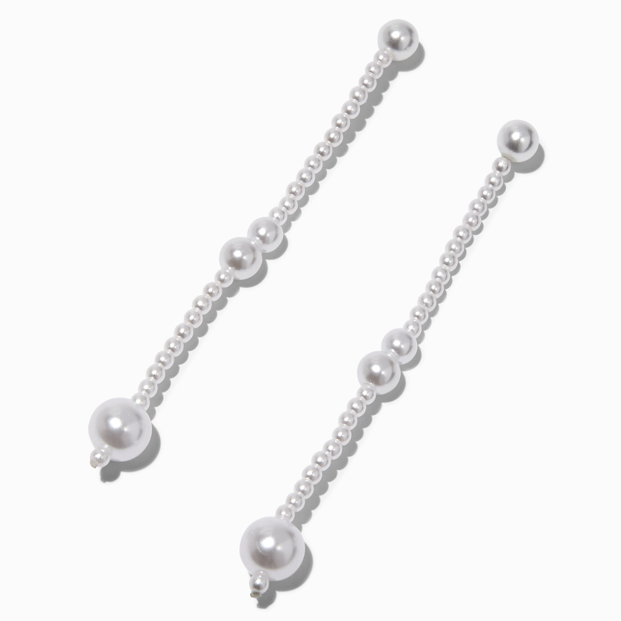 View Mean Girls X Claires Long Pearl Beaded Drop Earrings Silver information
