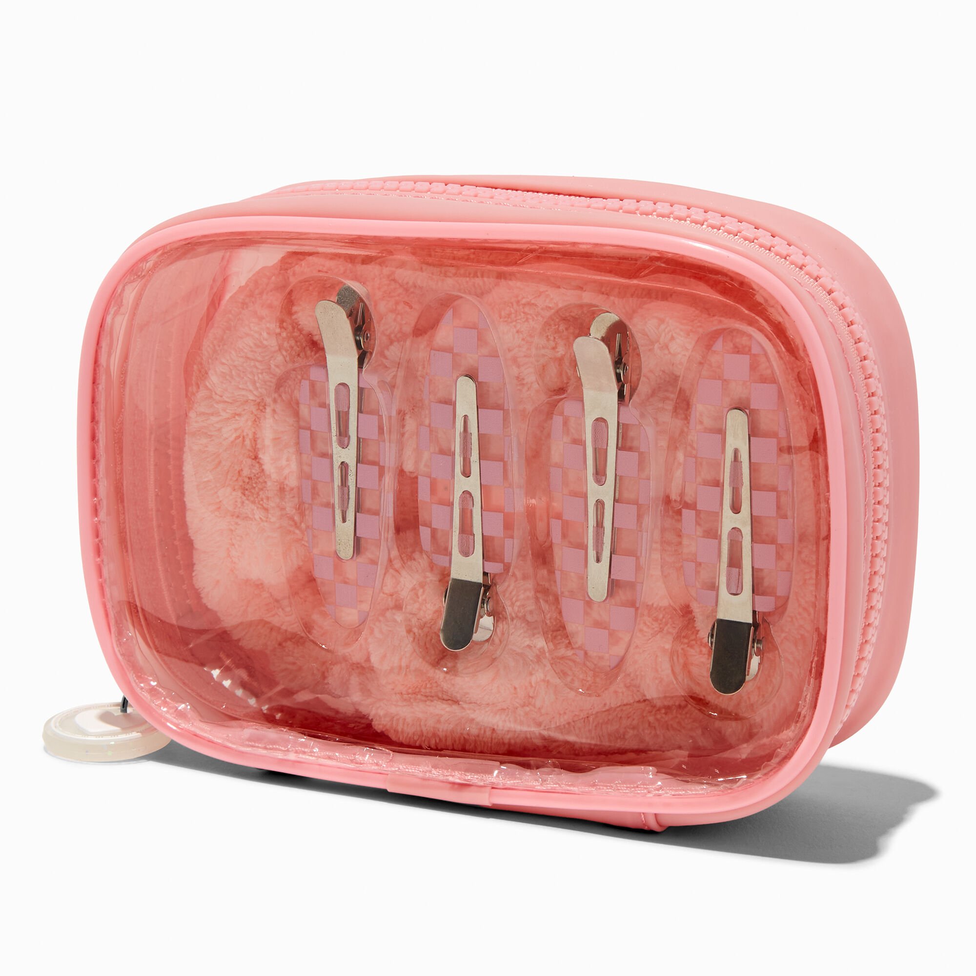 Pink Scrunchie & No-Crease Hair Clip Makeup Bag Set,