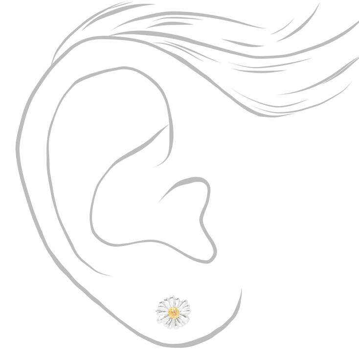 Sterling Silver &amp; Gold Daisy Stud Earrings,