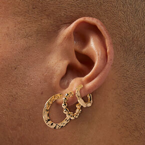 Gold-tone Twisted Hoop Earring Stackables Set - 3 Pack,