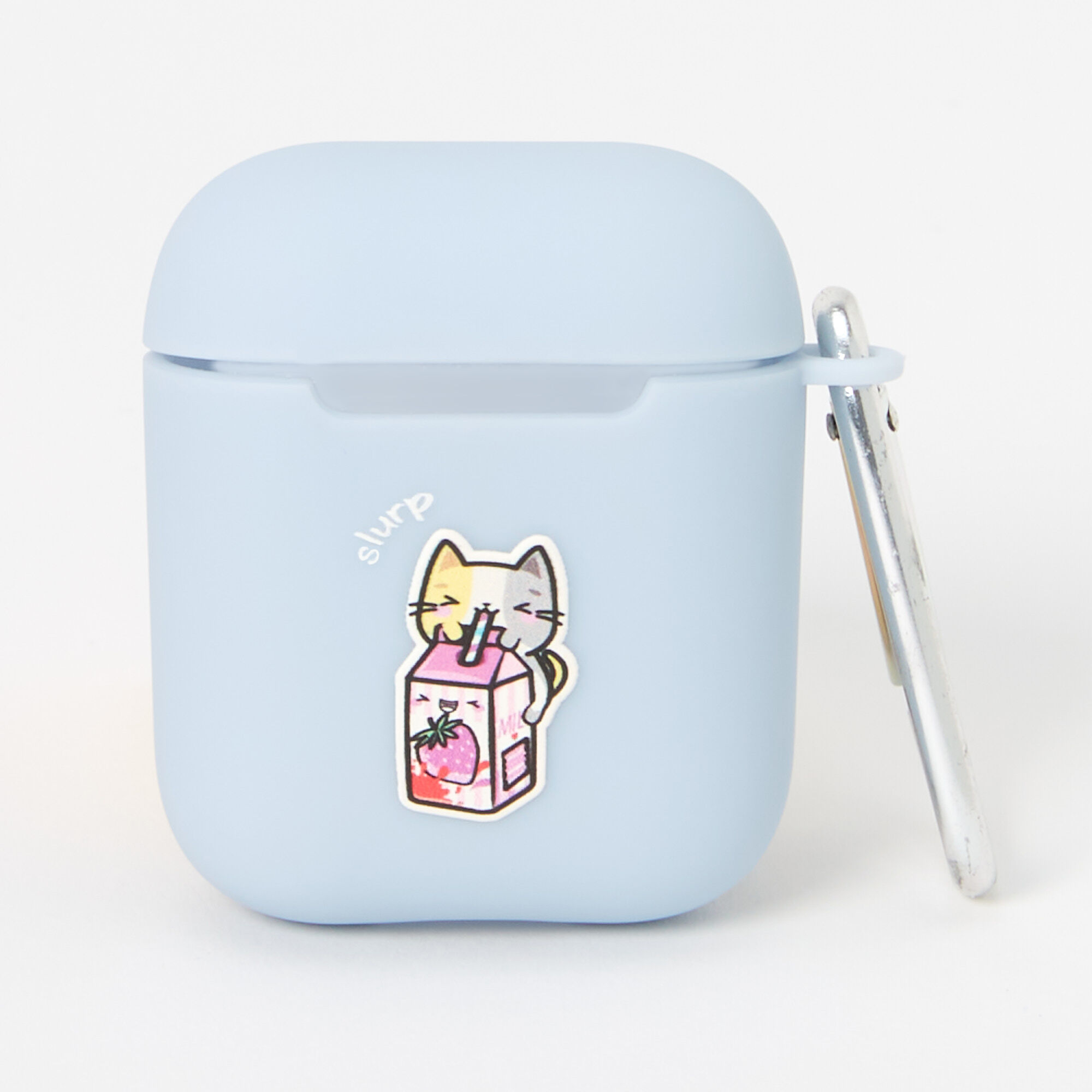 Blue Strawberry Milk Cat Silicone Earbud Case Cover - Compatible With Apple AirPods®,