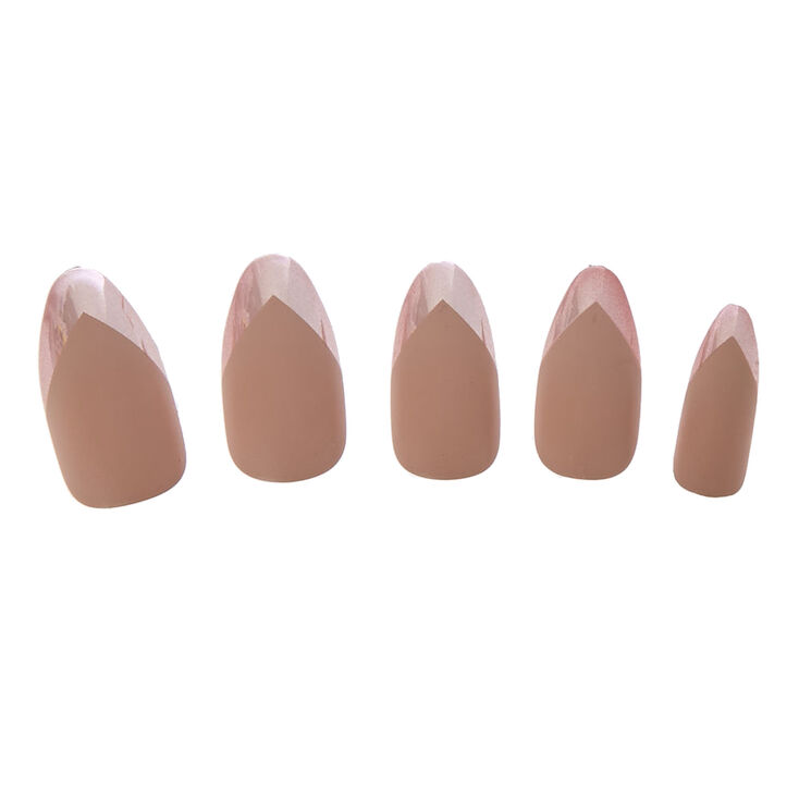 Claire's Faux ongles mats couleur chair avec bouts chromés