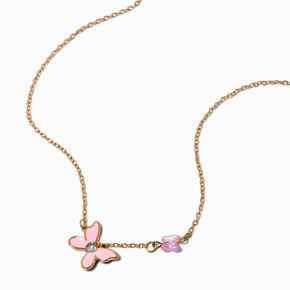 Collier &agrave; pendentif papillon rose,