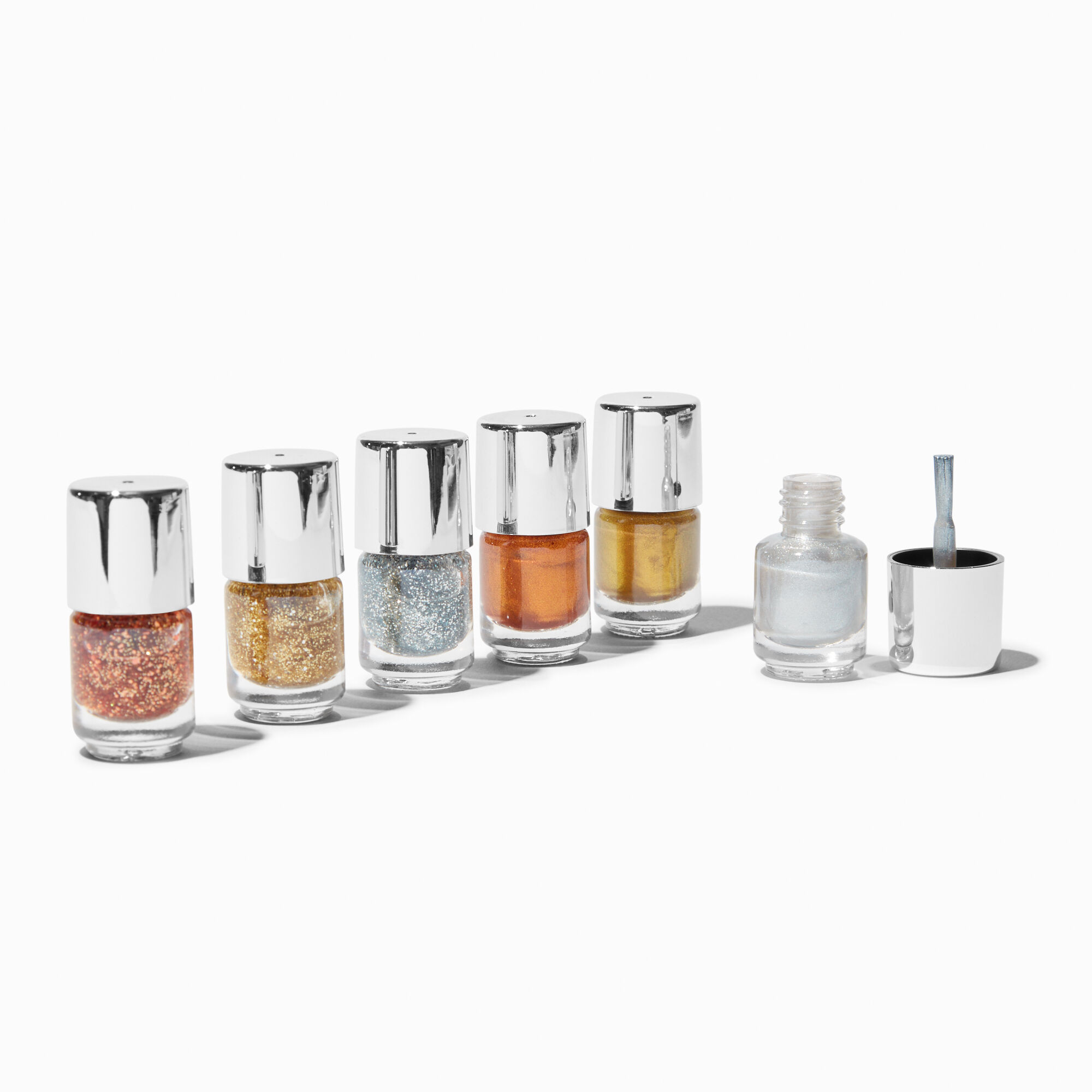 View Claires Metallic Glitter Mini Nail Polish 6 Pack information