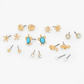 Gold Nautical Stud Earrings - 9 Pack,
