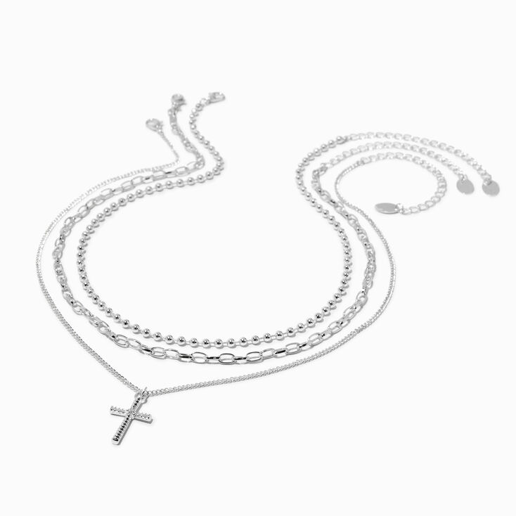 Silver-tone Paperclip &amp; Ball Chain Cross Necklaces - 3 Pack,