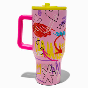Mini Pink Doodle Stainless Steel Handled Tumbler,