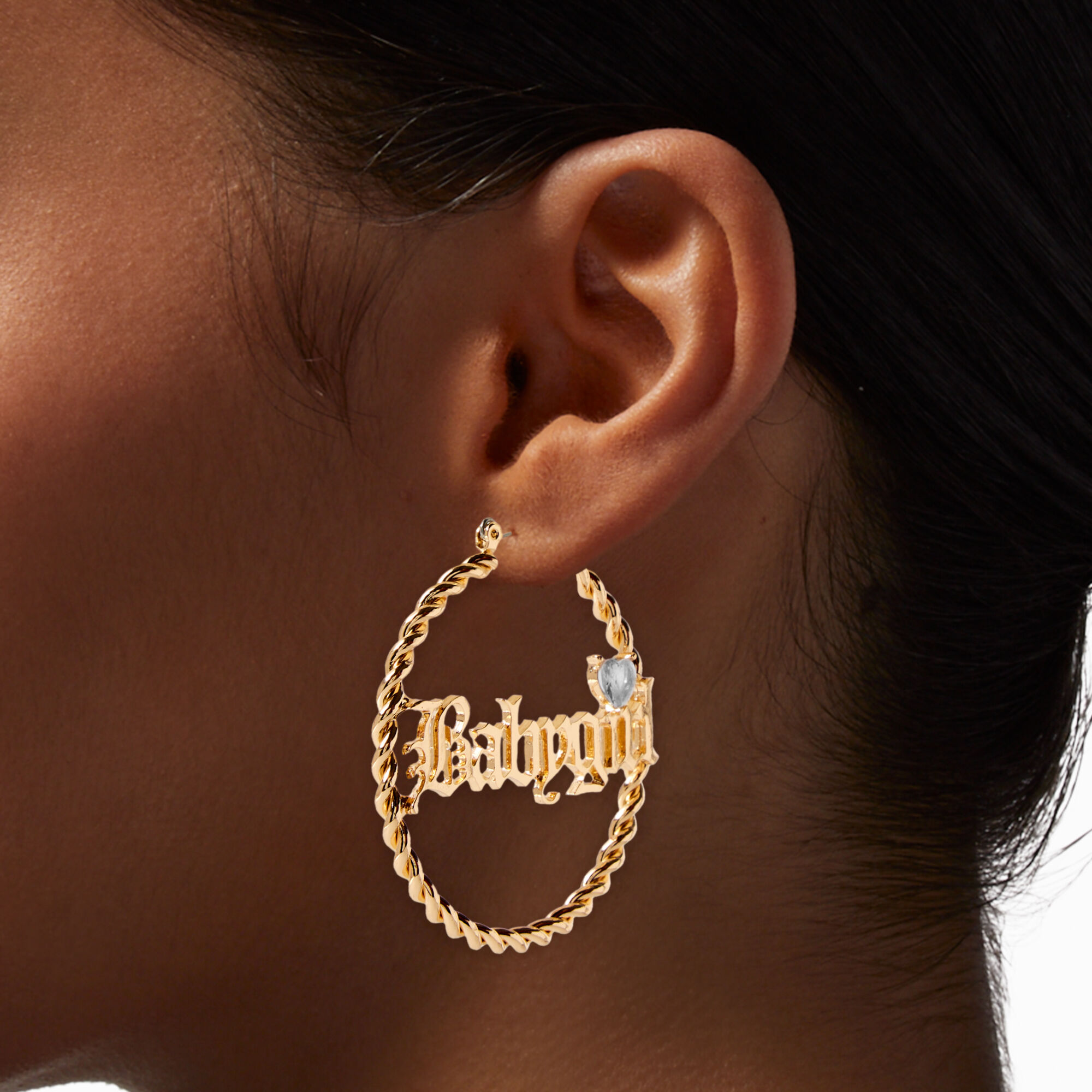 Hoop earrings that say baby girl deals