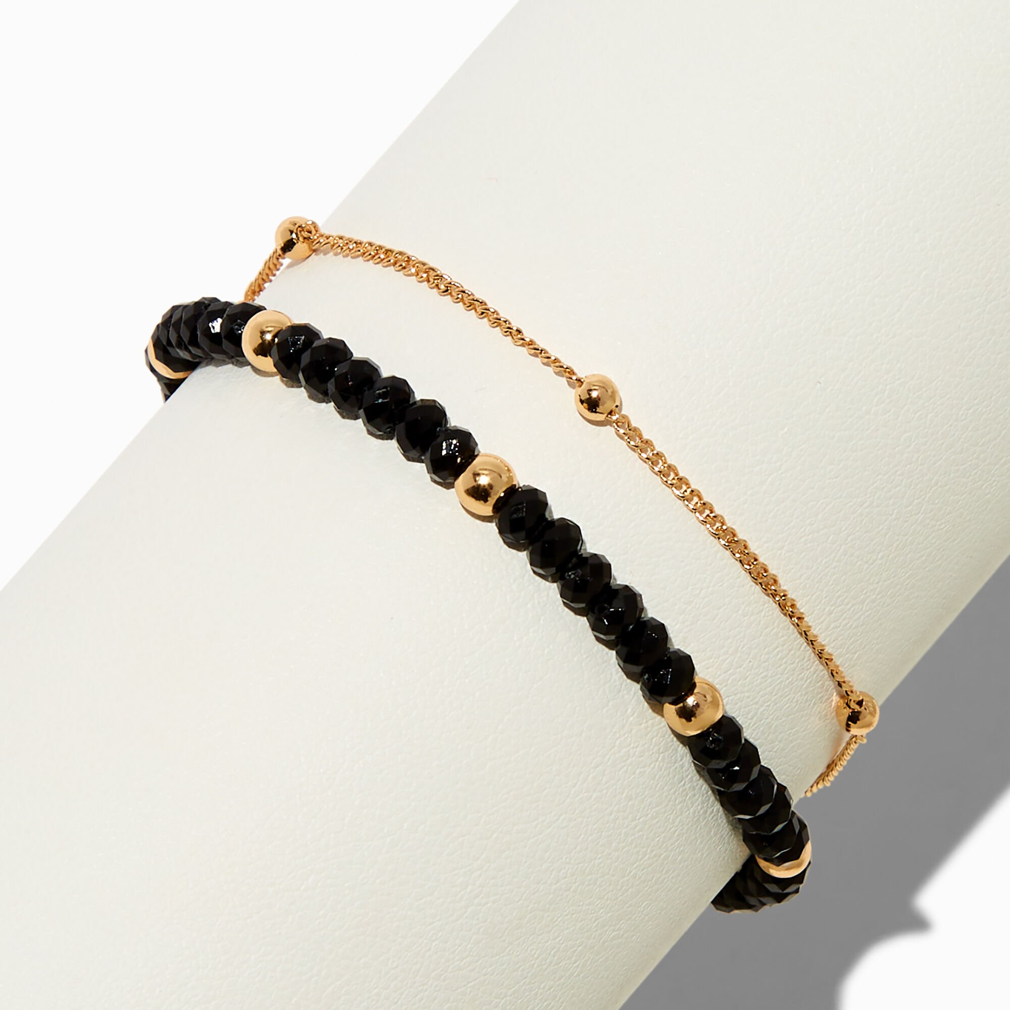 Black Gold-tone Beaded Adjustable Bracelet,