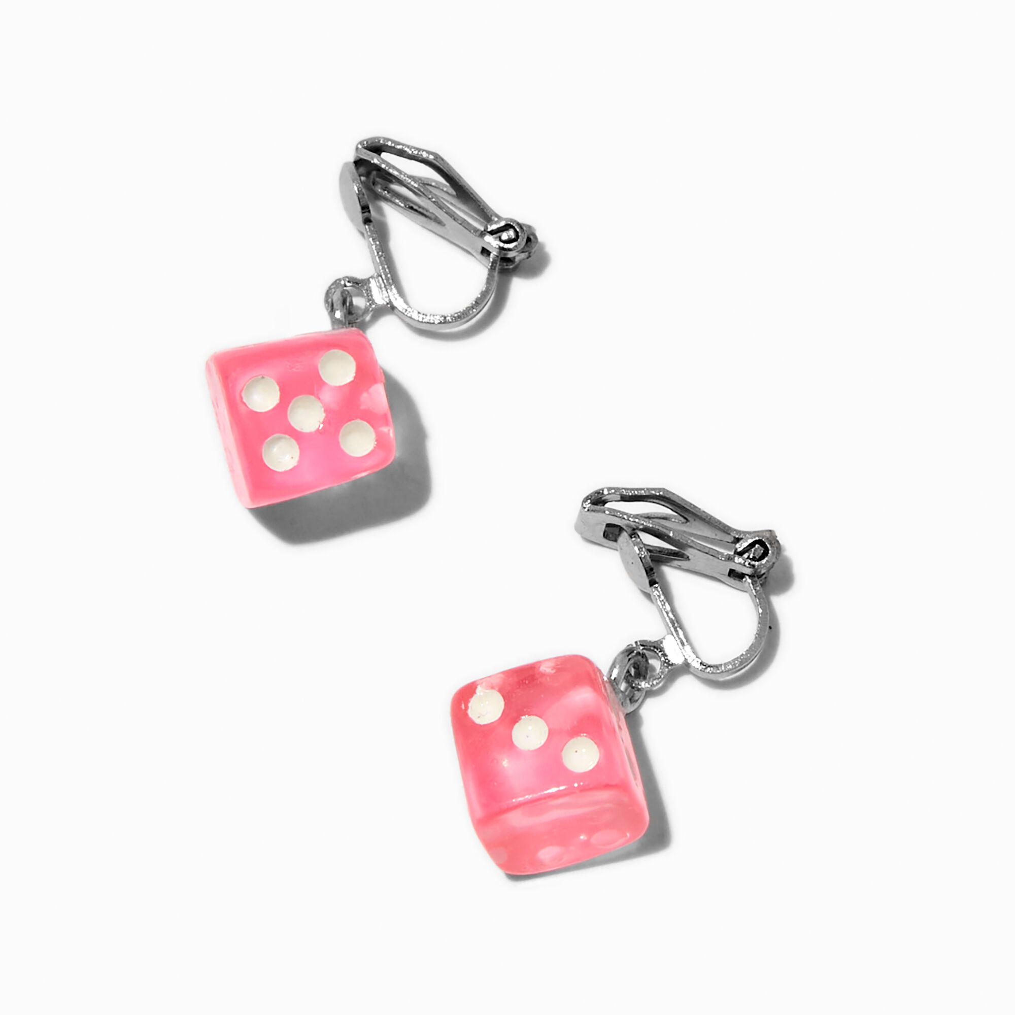 Pink Dice 0.5" Clip-On Drop Earrings,
