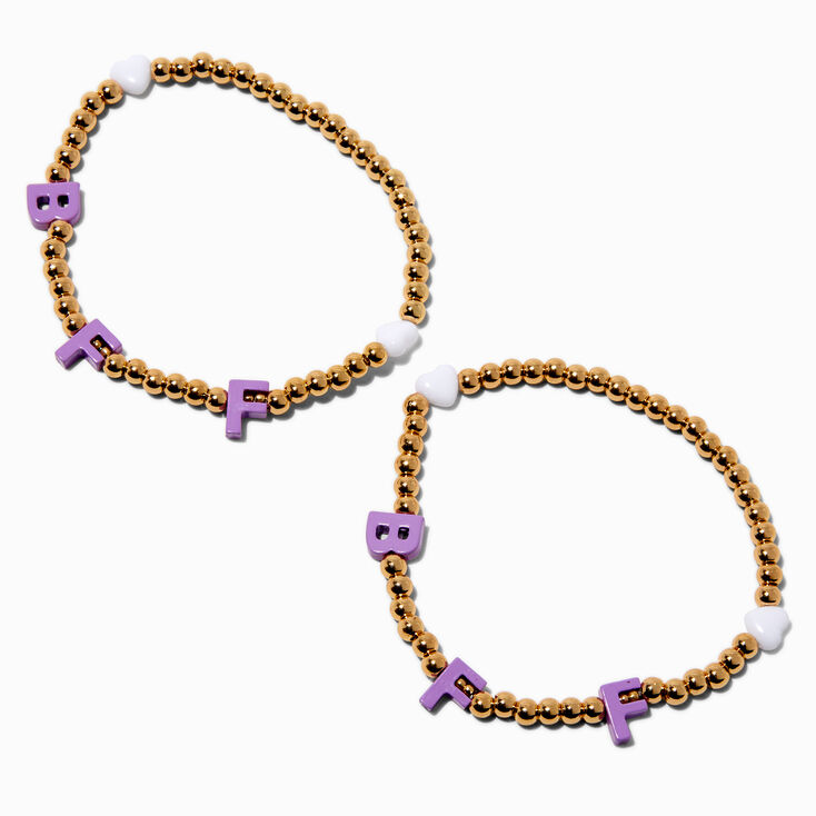 Best Friends Gold-tone Beaded Letter Charm Stretch Bracelets - 2 Pack,