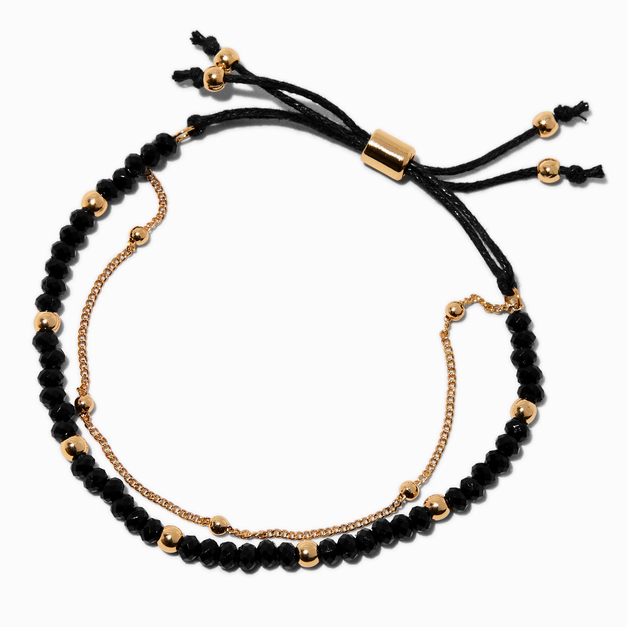 Black Gold-tone Beaded Adjustable Bracelet,