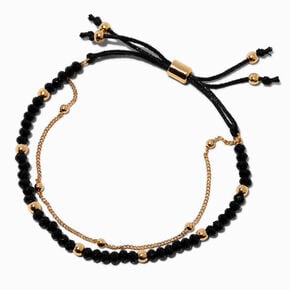 Black Gold-tone Beaded Adjustable Bracelet,