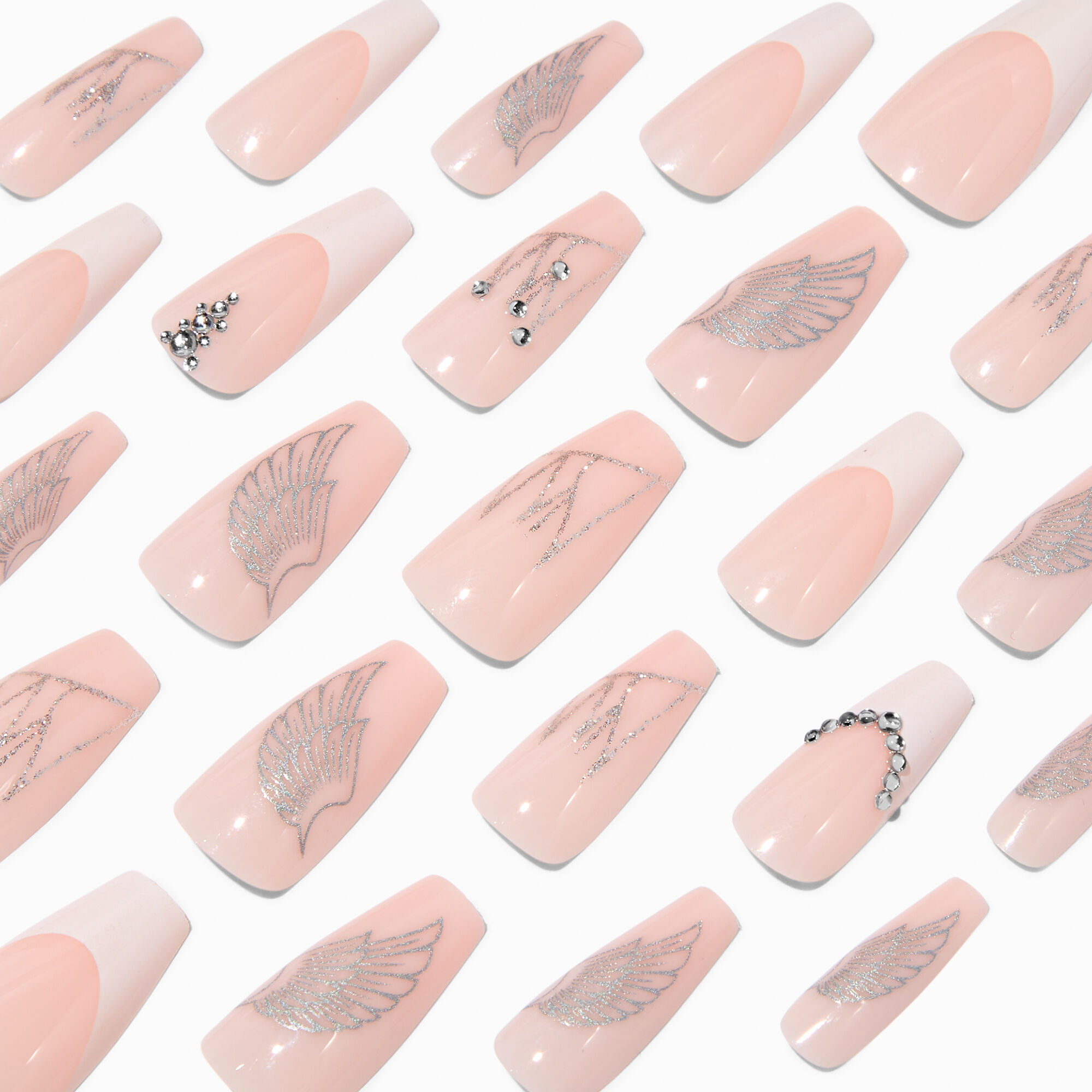 Wing Bling French Tip Squareletto Vegan Faux Nail Set - 24 Pack