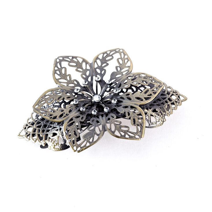 Burnished Metal Flower Clip - Silver,