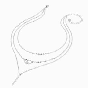 Silver Stick &amp; Linked Rings Multi-Strand Chain Necklace,