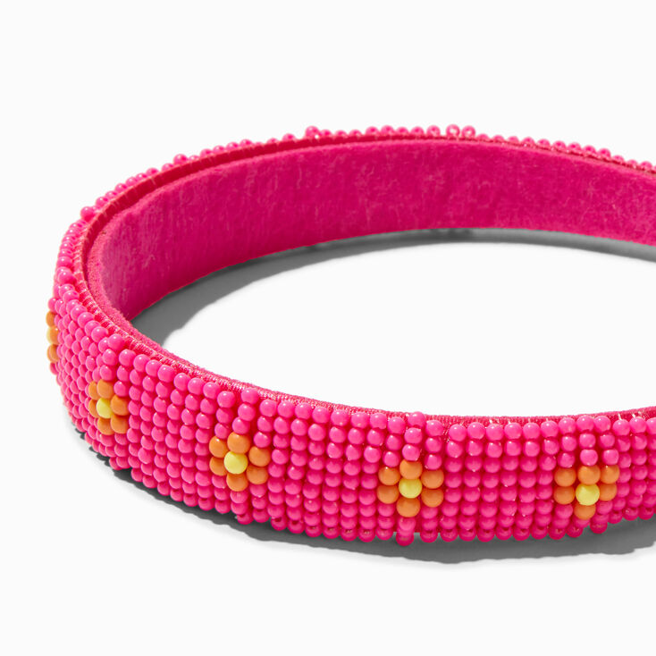 Claire&#39;s Club Pink Beaded Daisy Headband,