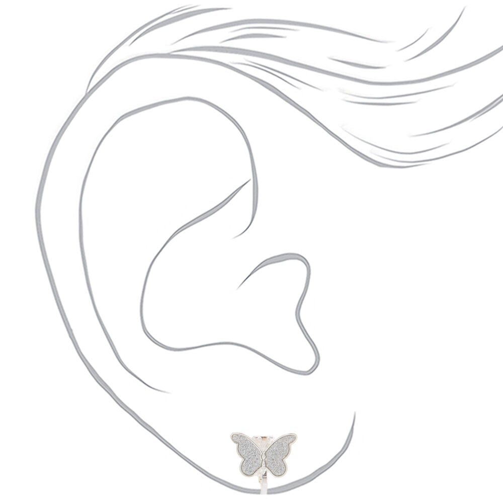 Silver Butterfly Clip-On Earrings,