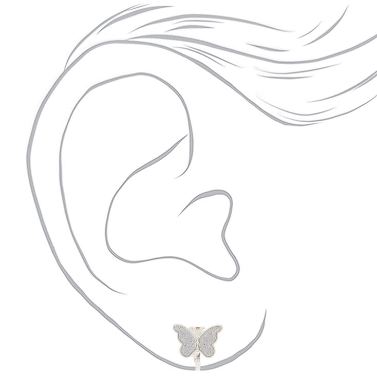 Silver Butterfly Clip-On Earrings,