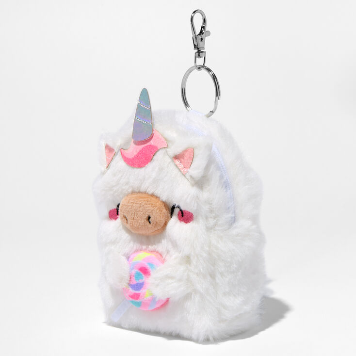 Furry Chubby Unicorn Mini Backpack Keychain,
