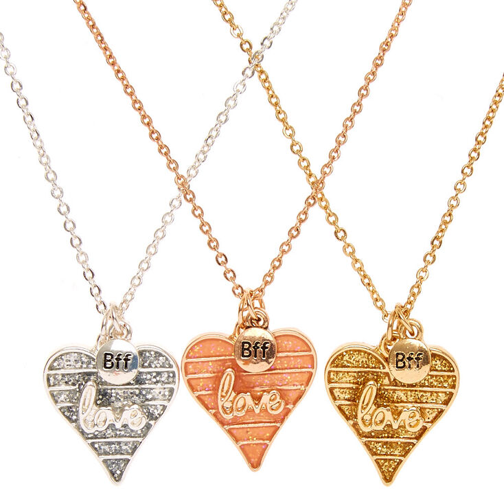 Mixed Metal Heart Pendant Necklace Set,