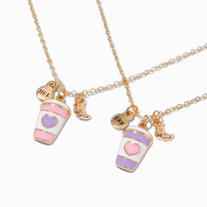 Colliers &agrave; pendentif caf&eacute; et croissant best friends - Lot de 2,