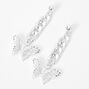Silver Filigree Butterfly Chain Link 2&quot; Drop Earrings,
