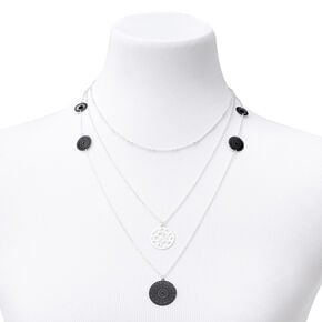 Silver-tone &amp; Black Filigree Multi-Strand Pendant Necklace,