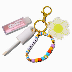 &quot;Chill&quot; Daisy Charm Lip Gloss Wristlet Keyring,