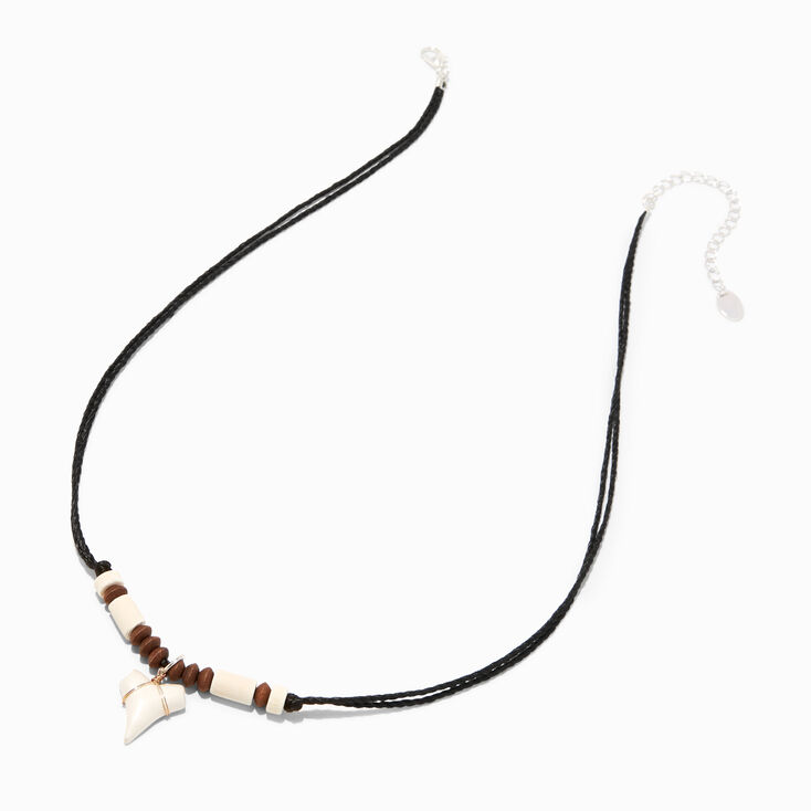 Beaded Shark Tooth Pendant Black Cord Necklace