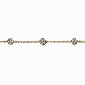 Gold-tone Cubic Zirconia Clover Chain Bracelet,