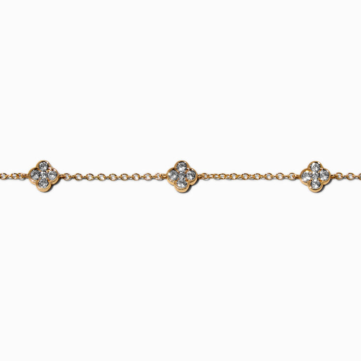 Gold-tone Cubic Zirconia Clover Chain Bracelet,
