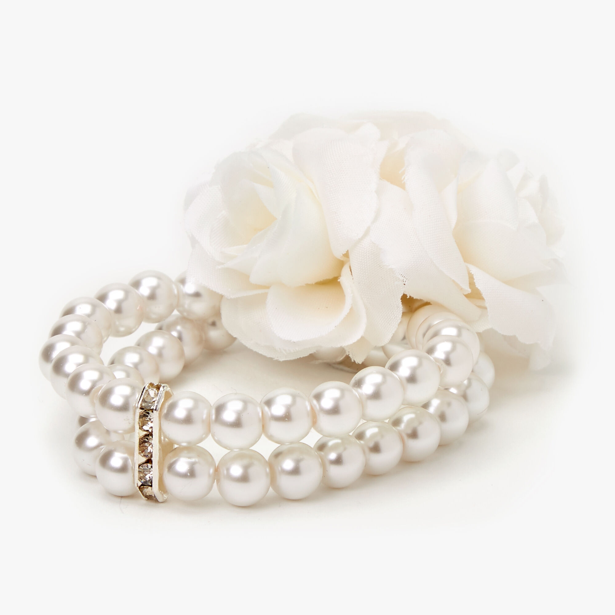 Pearl & Rose Stretch Bracelet Corsage - White,