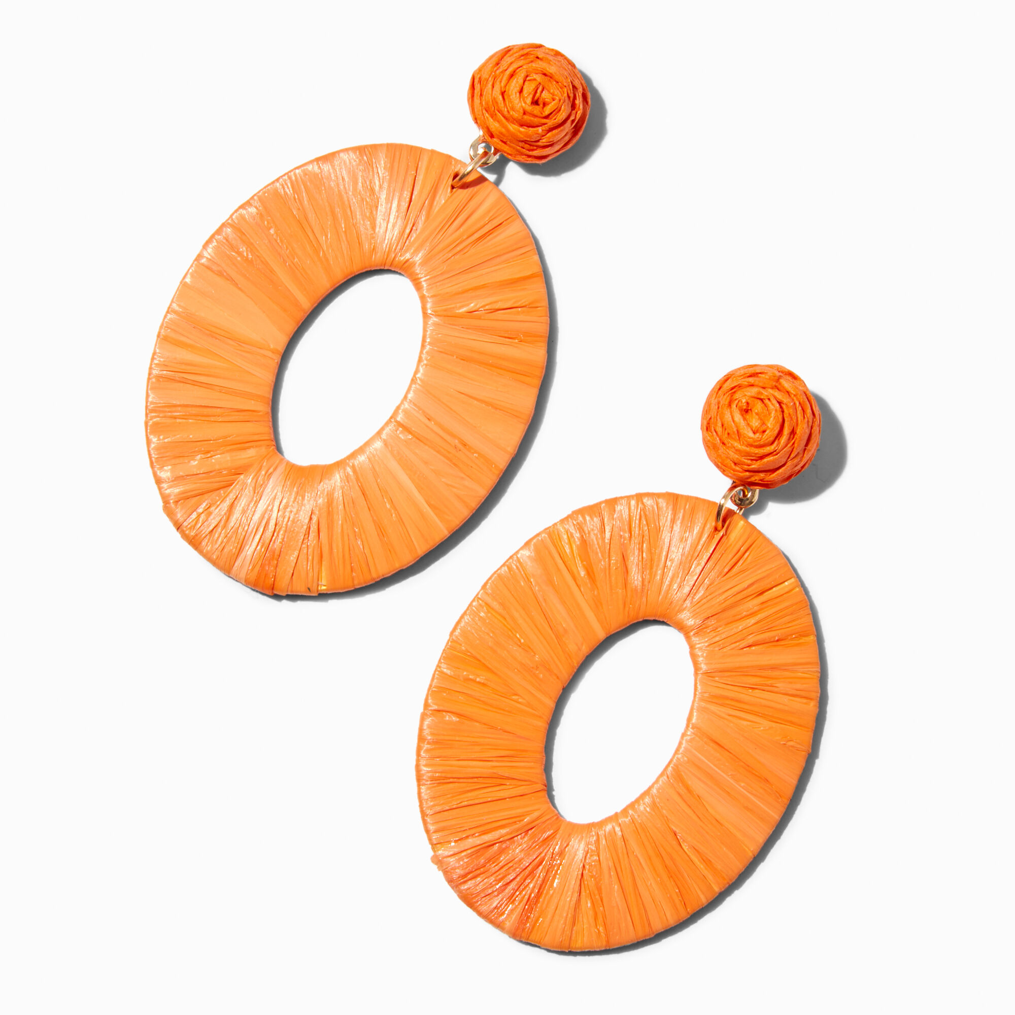 View Claires Wrapped Raffia 3 Drop Earrings Orange information