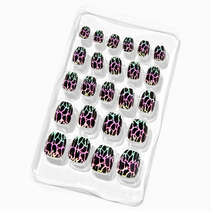 Rainbow Crackle Square Press On Vegan Faux Nail Set -  24 Pack,