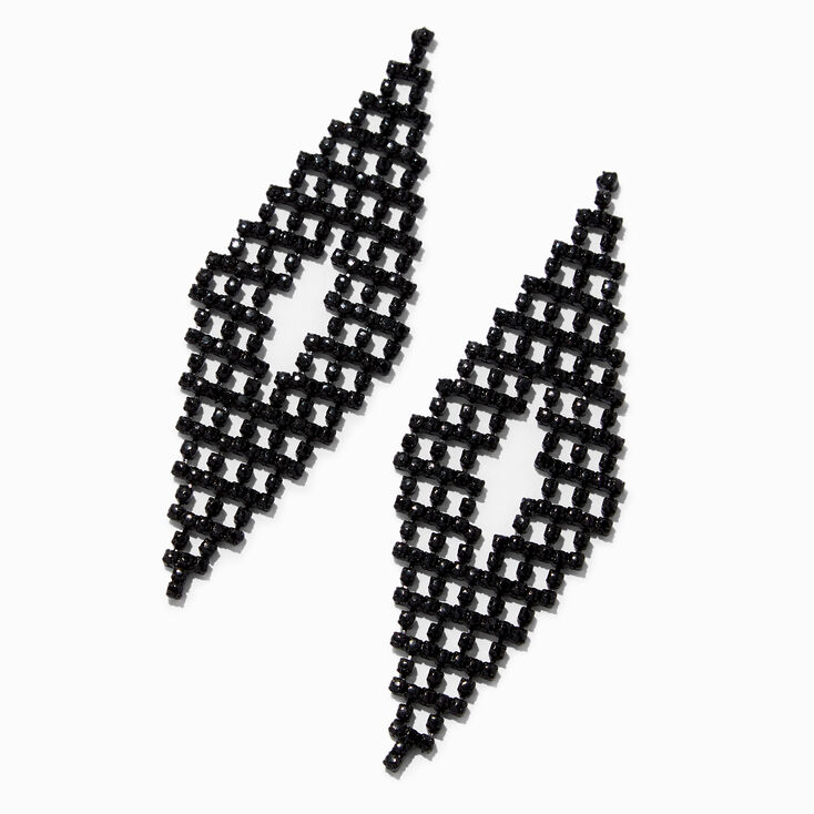 Black Rhinestone Diamond 3&quot; Chandelier Drop Earrings,