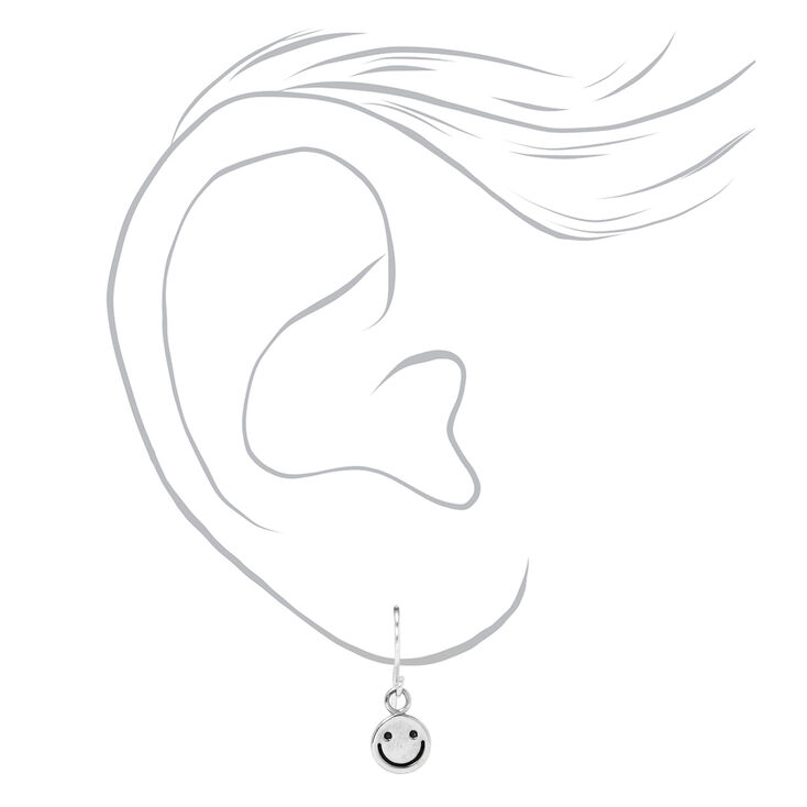 Sterling Silver Happy Face Emoji 0.5&quot; Drop Earrings,