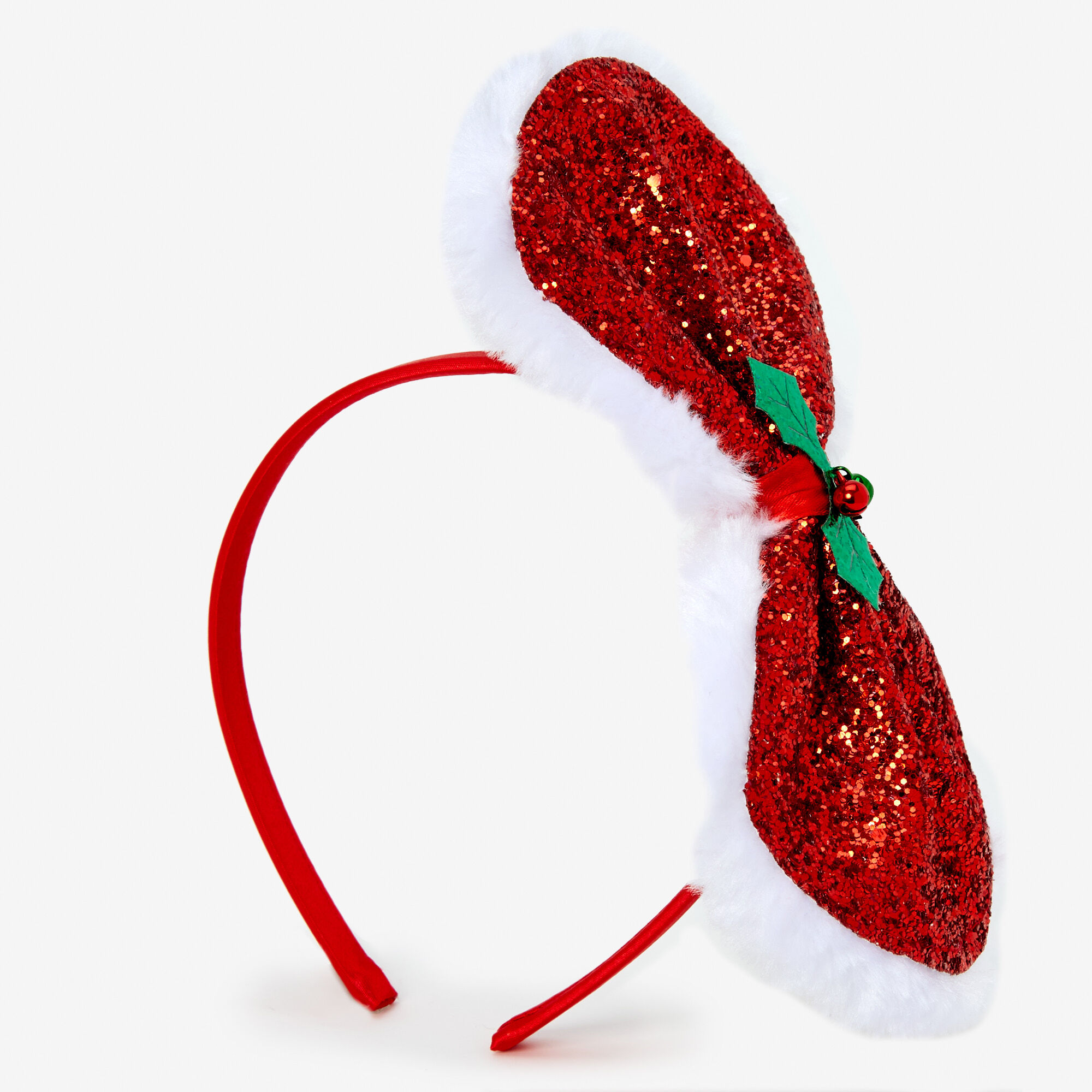 Claire's Serre-tête à nœud avec houx et paillettes de Noël - Rouge