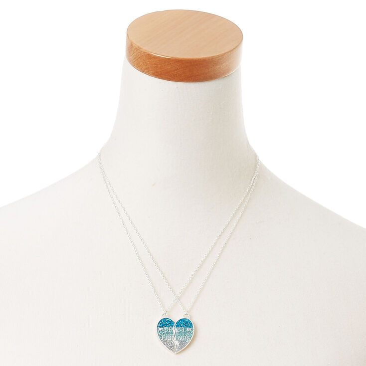 Best Friends Blue Glitter Spilt Heart Pendant Necklaces,