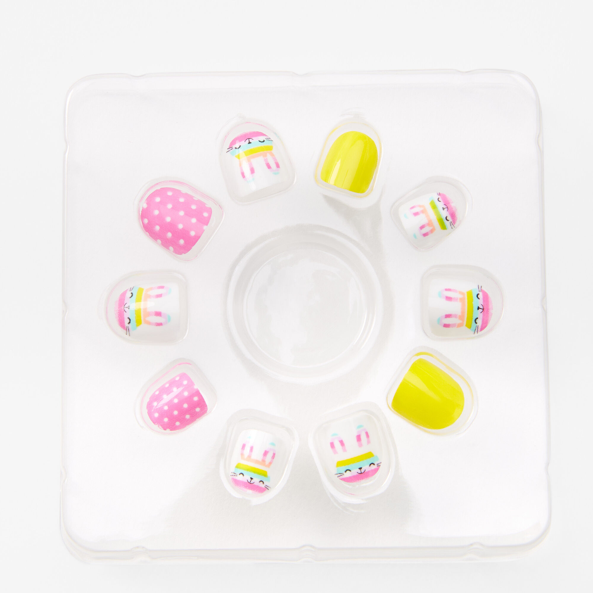 Claire's Club Bunny & Dot Square Press-On Faux Nail Set - 24 Pack,