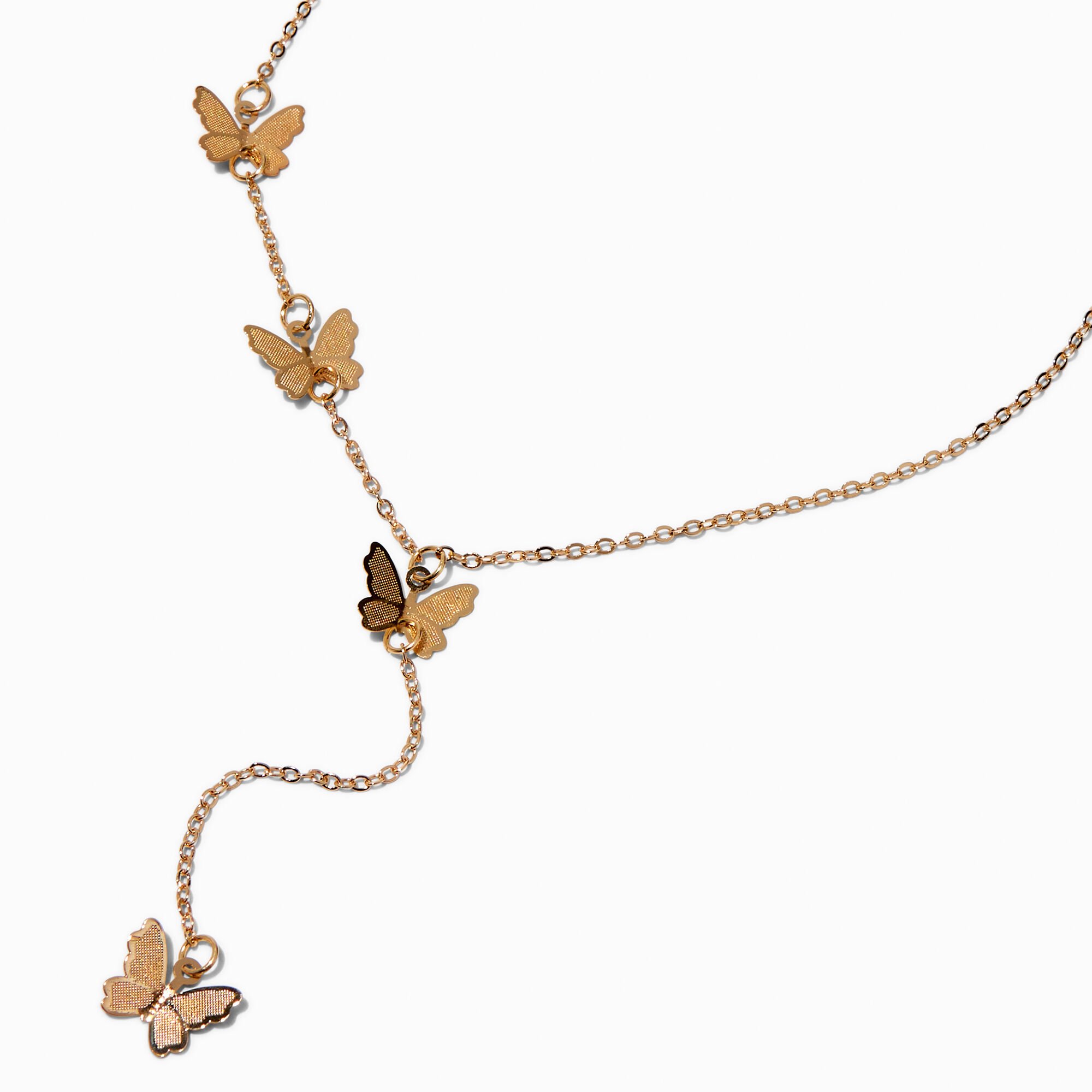 View Claires Tone Asymmetrical Butterfly YNeck Necklace Gold information